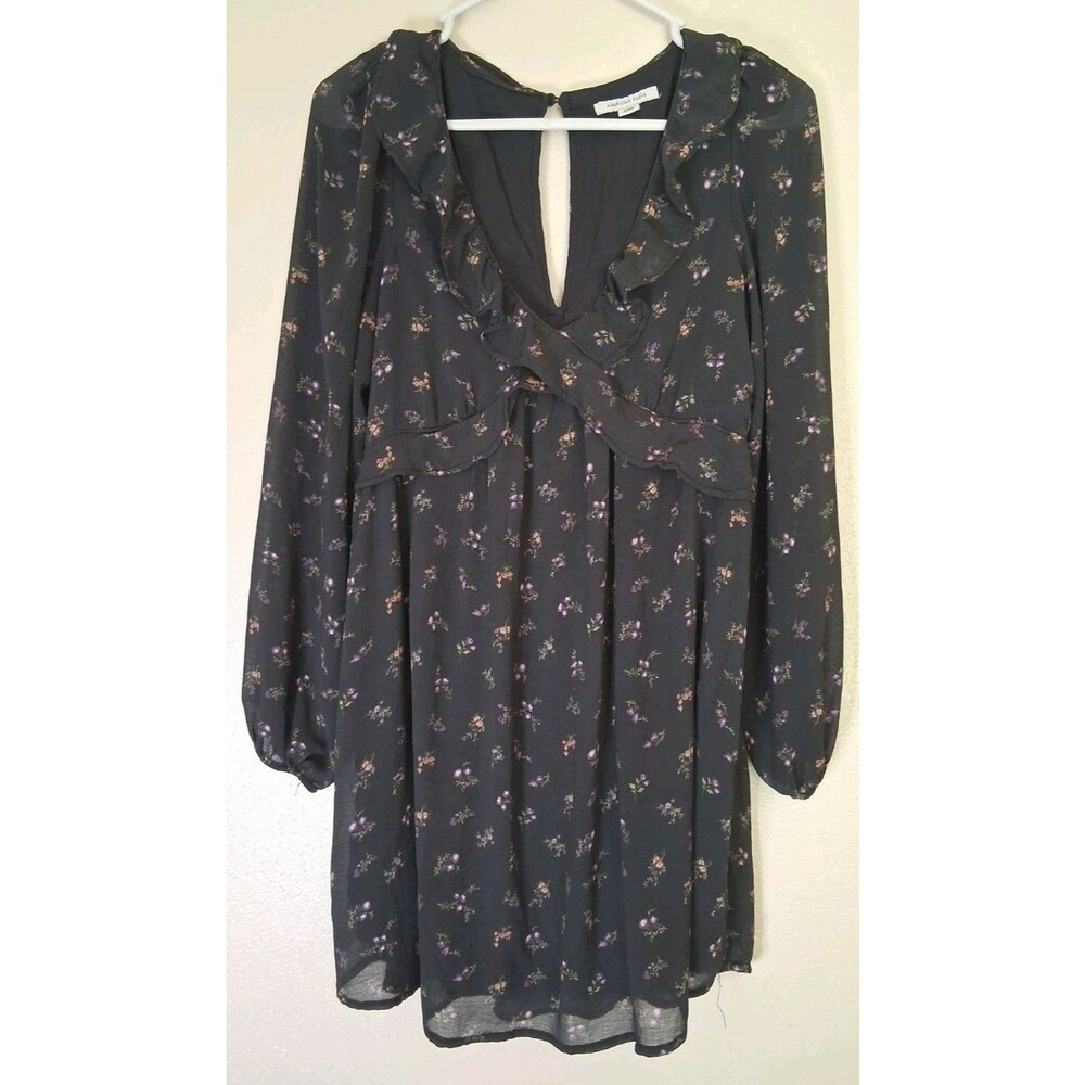American Eagle Ditsy Floral Ruffle V-Neck Mini Dress Long Sleeve Boho Size M